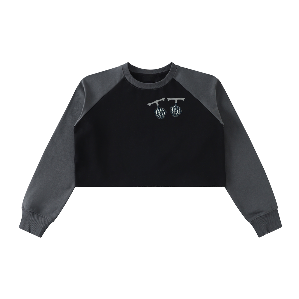 Raw-Hem Color-Block Raglan Crop Sweatshirt